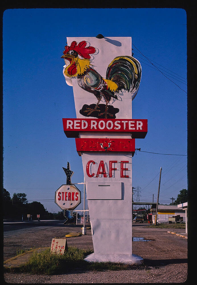 Red rooster sign
